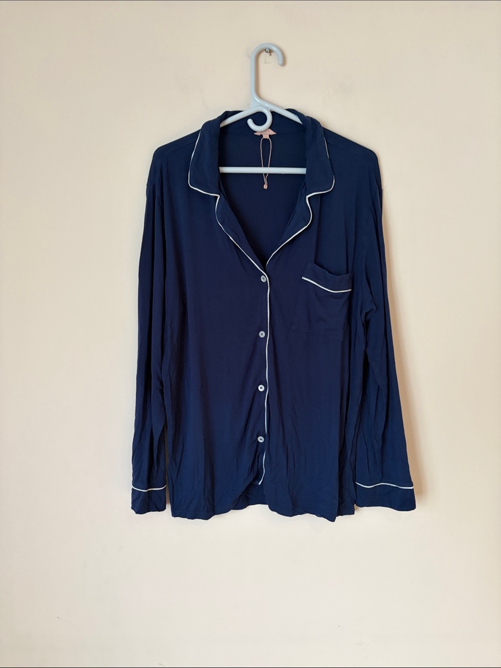 Eberjey navy blue jersey piped pajama top